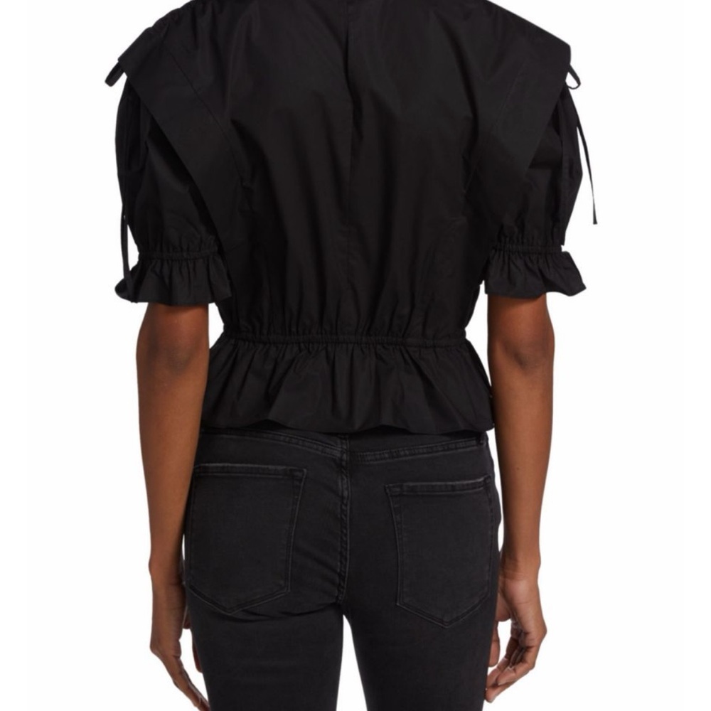 Frame Cinched Shoulder Tie Blouse Black Size Small Puff Sleeve Peplum Crop Top - Picture 2 of 5